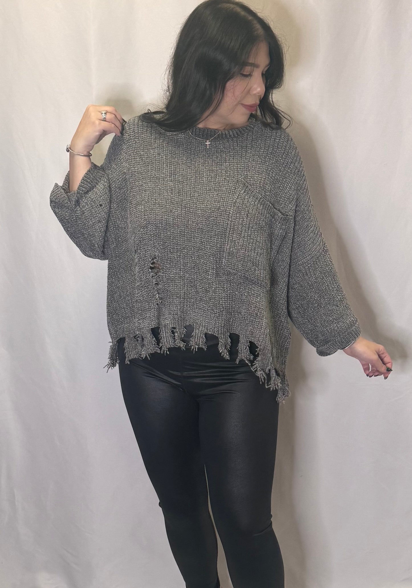 Gray Ripped Sweater