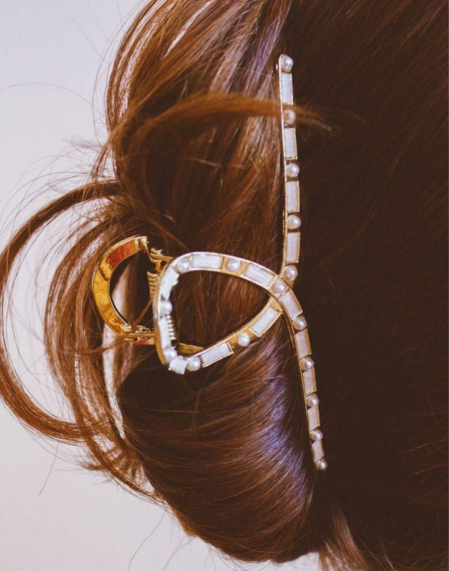 Gold Pearl Studded Claw Clip