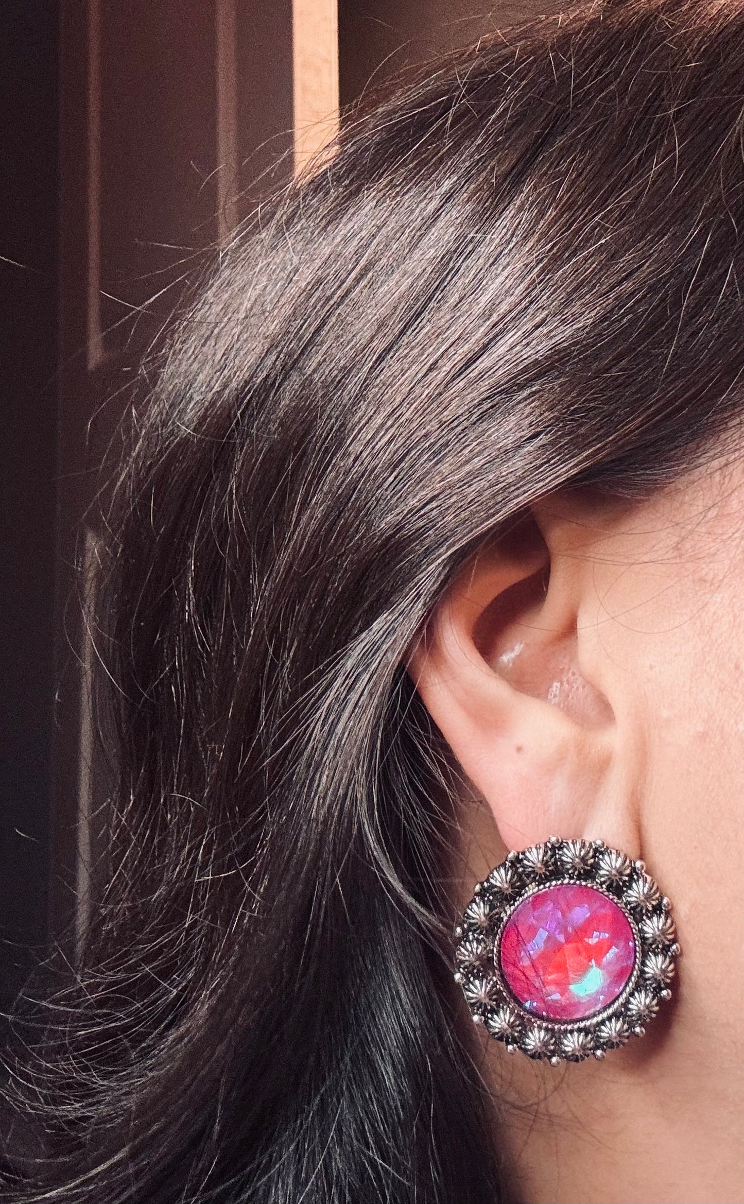 Pink Pendant Stud Earrings