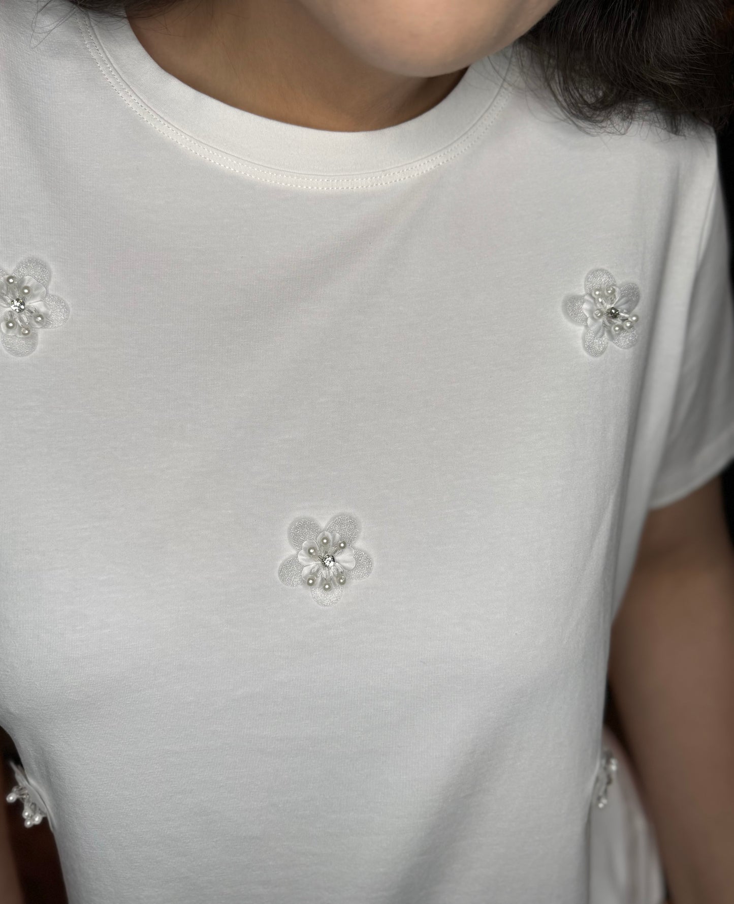 White Applique Flower Top