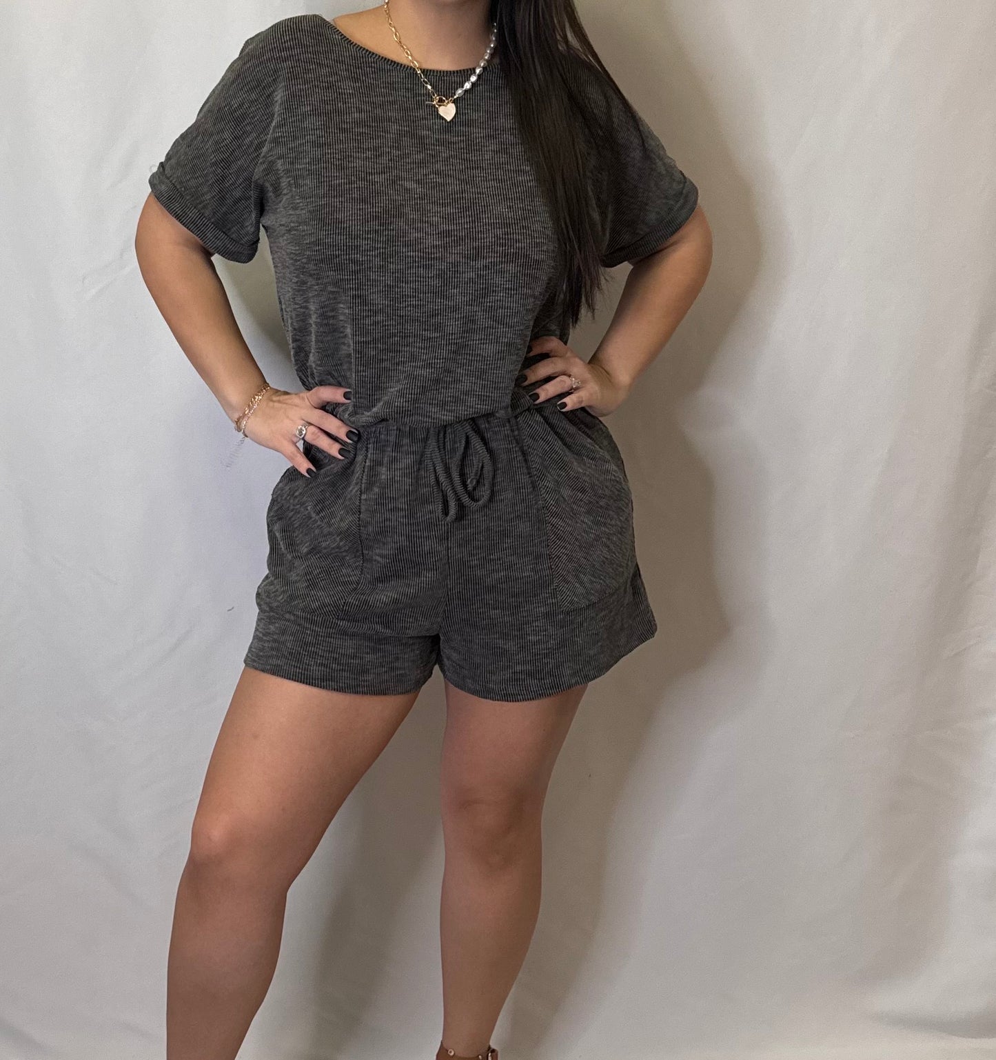 Grey Ribbed Romper