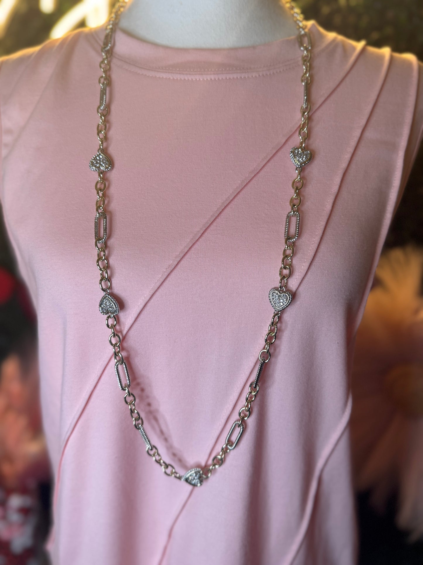 Long Multi Metal Heart Necklace