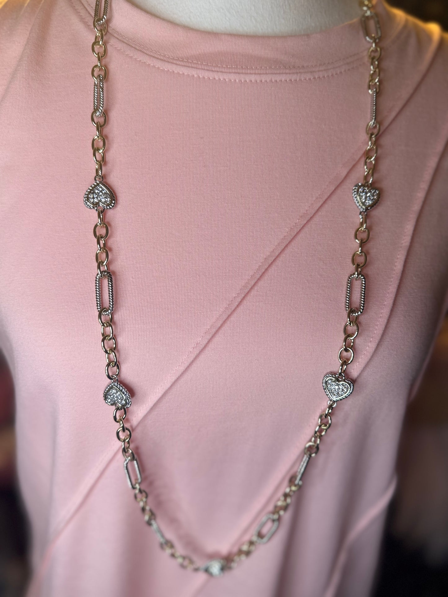 Long Multi Metal Heart Necklace