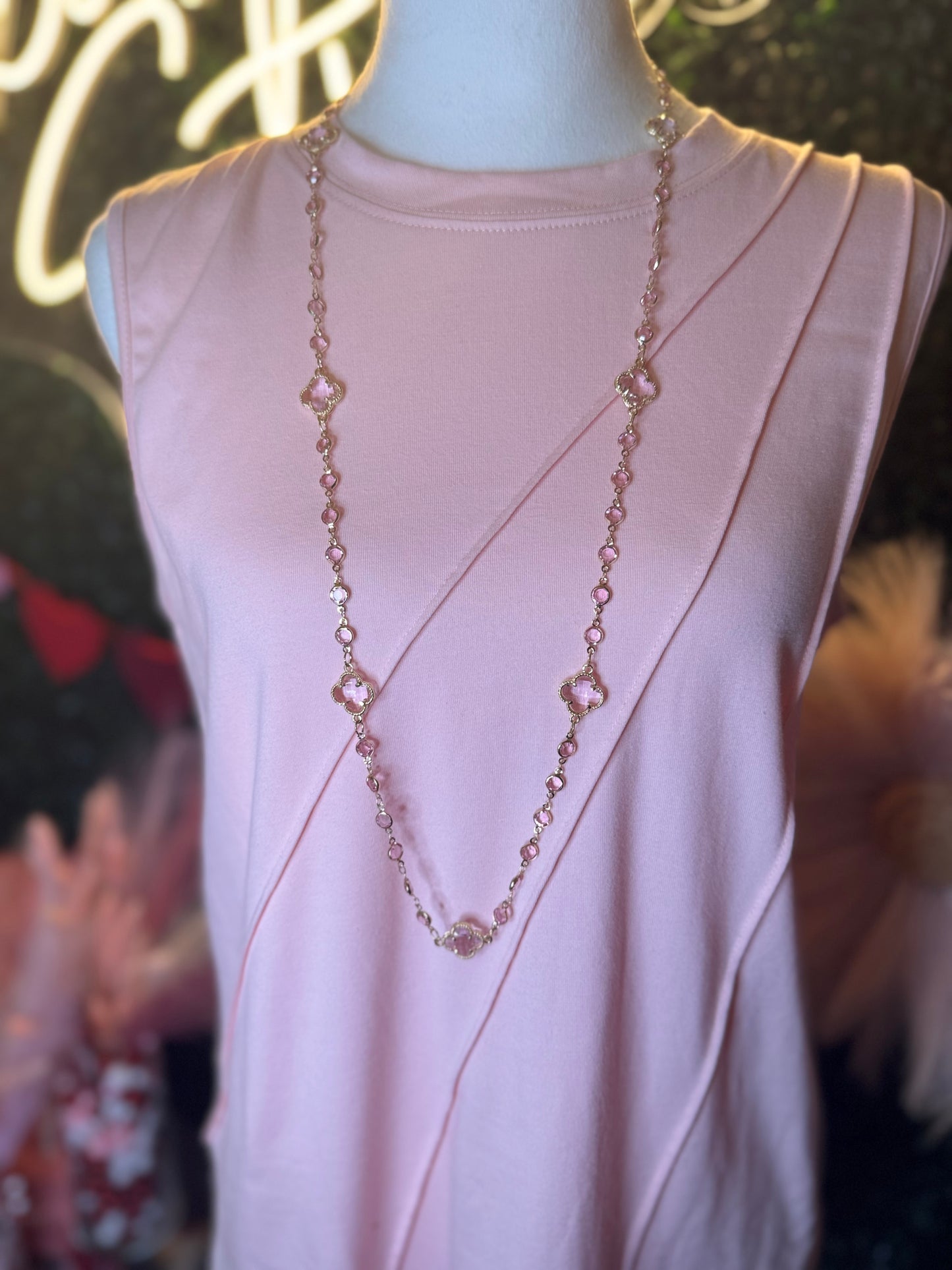 Pink Clover Stone Statement Necklace