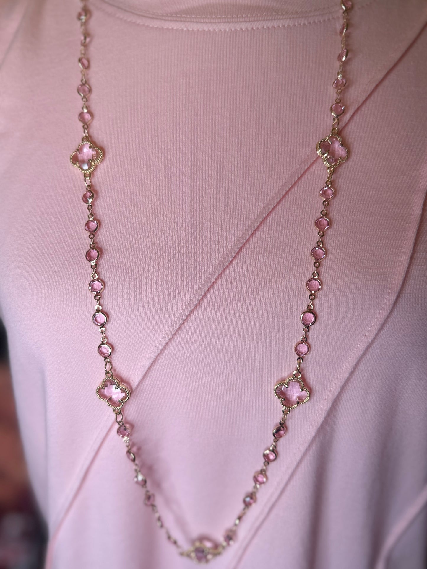 Pink Clover Stone Statement Necklace