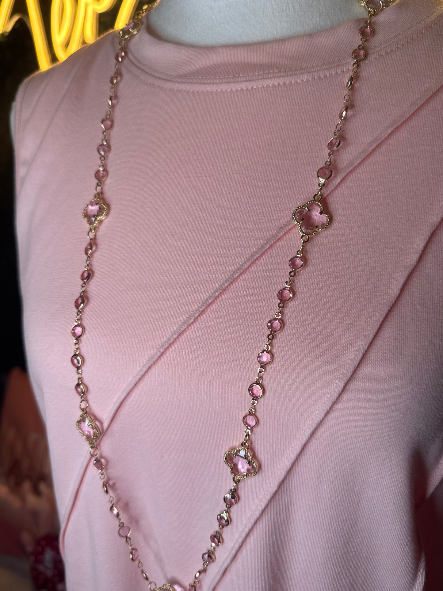 Pink Clover Stone Statement Necklace
