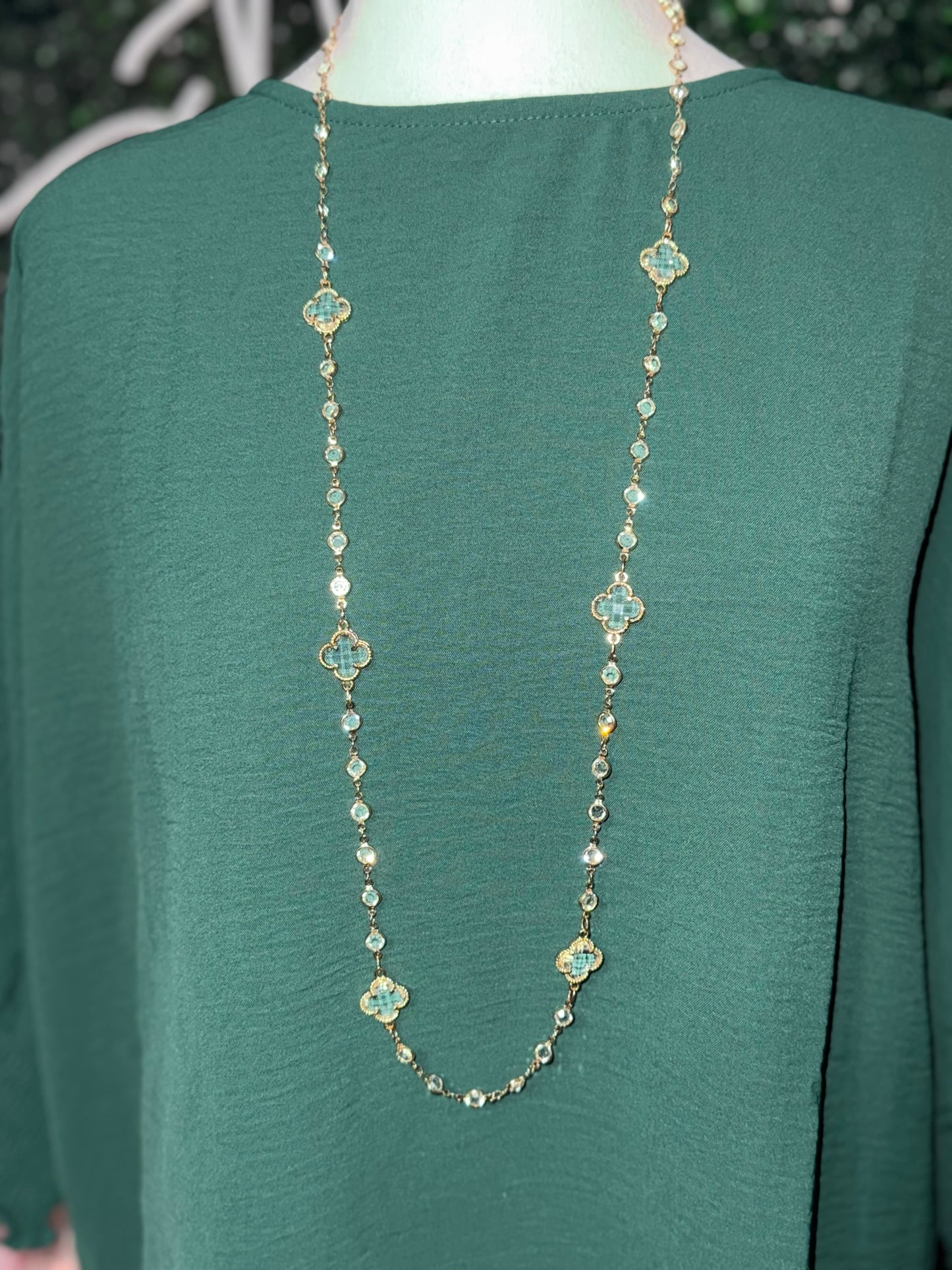 Clear Gold Clover Stone Statement Necklace