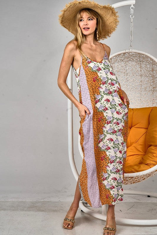 Multi Floral Print Woven Maxi Dress