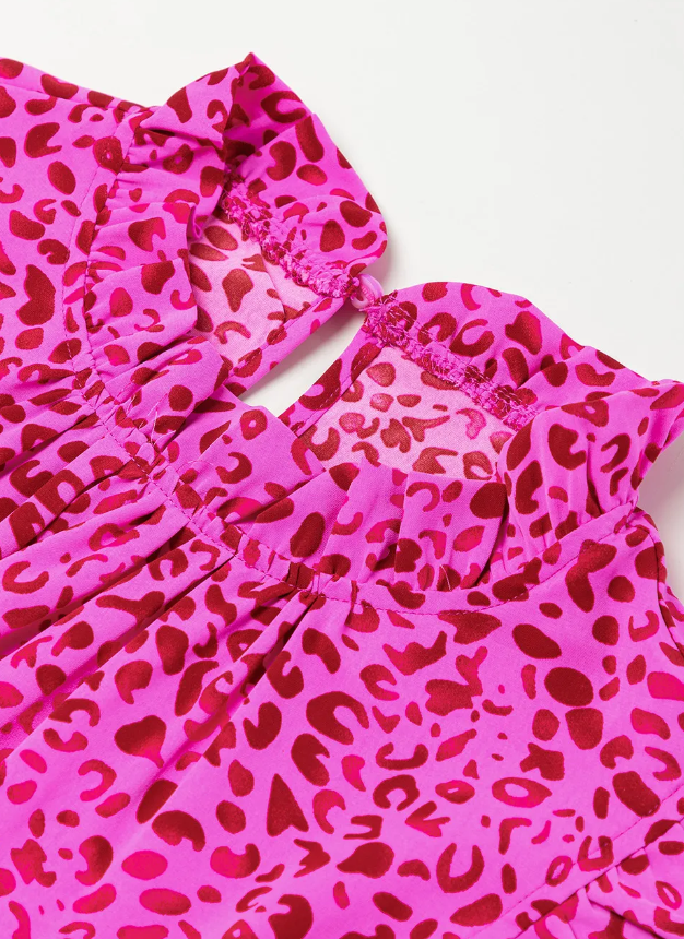 Pink Leopard Print Ruffled Trim Maxi