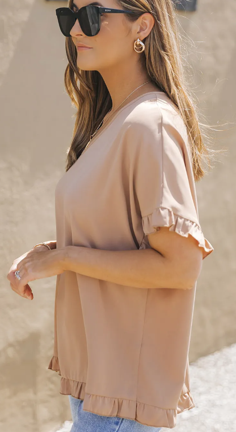 Oversized Tan Ruffle Blouse