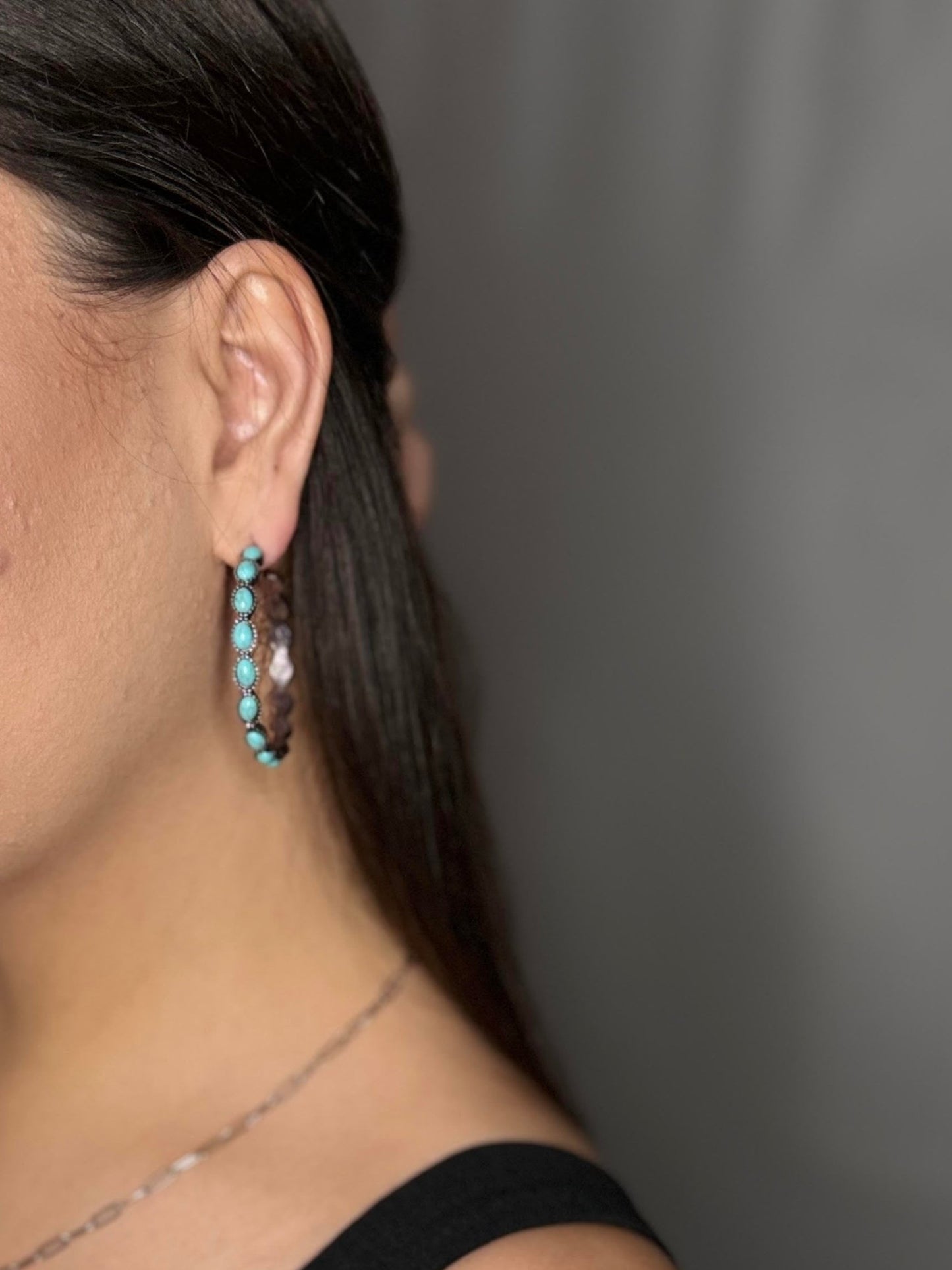 Turquoise Silver Hoops