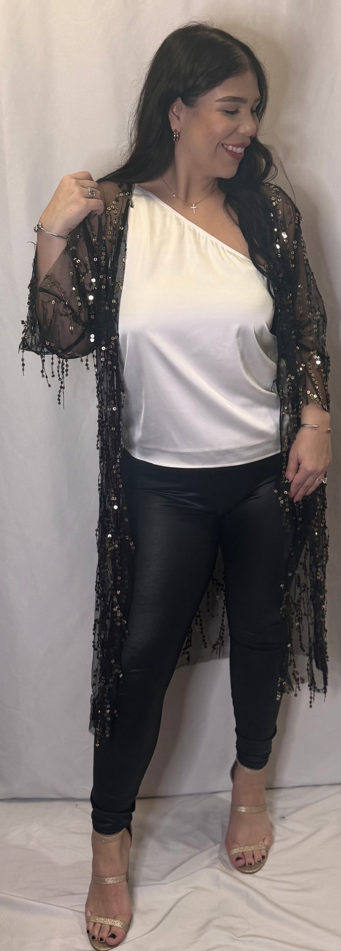 Black sequin sheer duster