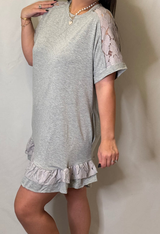 Light Grey Lace Sleeve Shift Dress