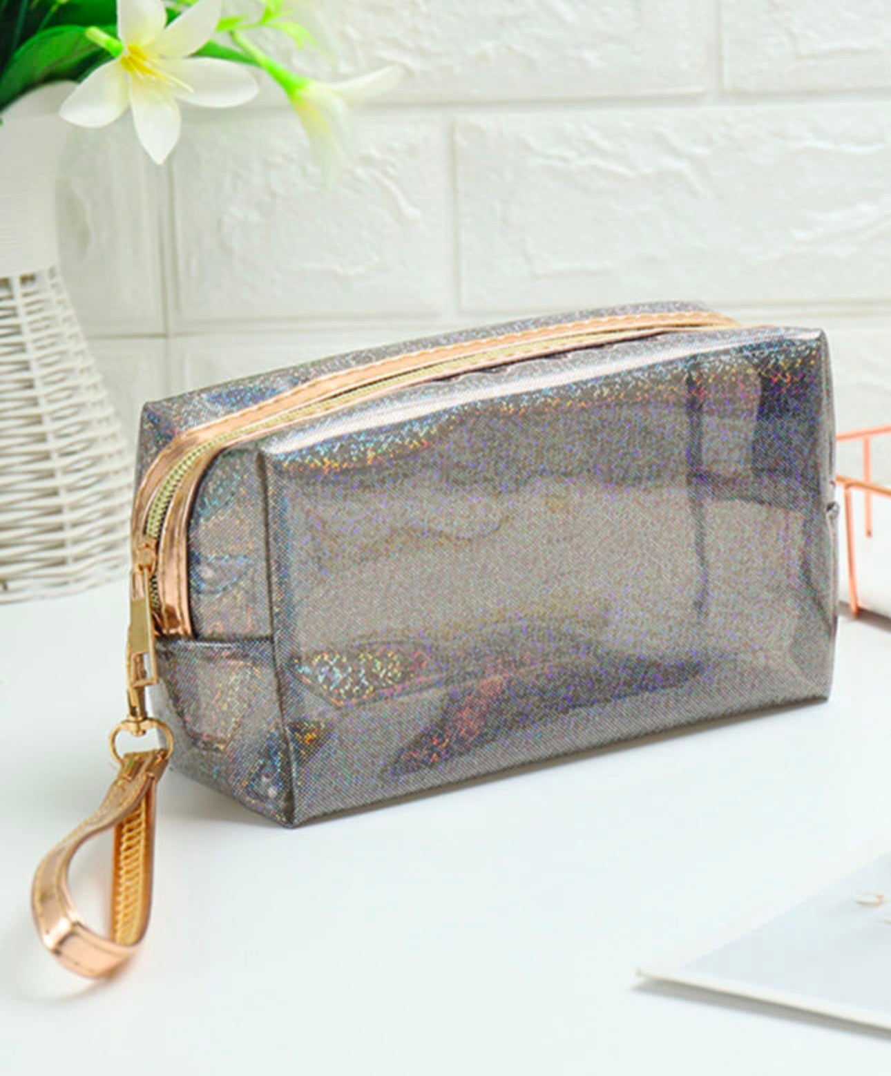 Sheer glitter pencil bag