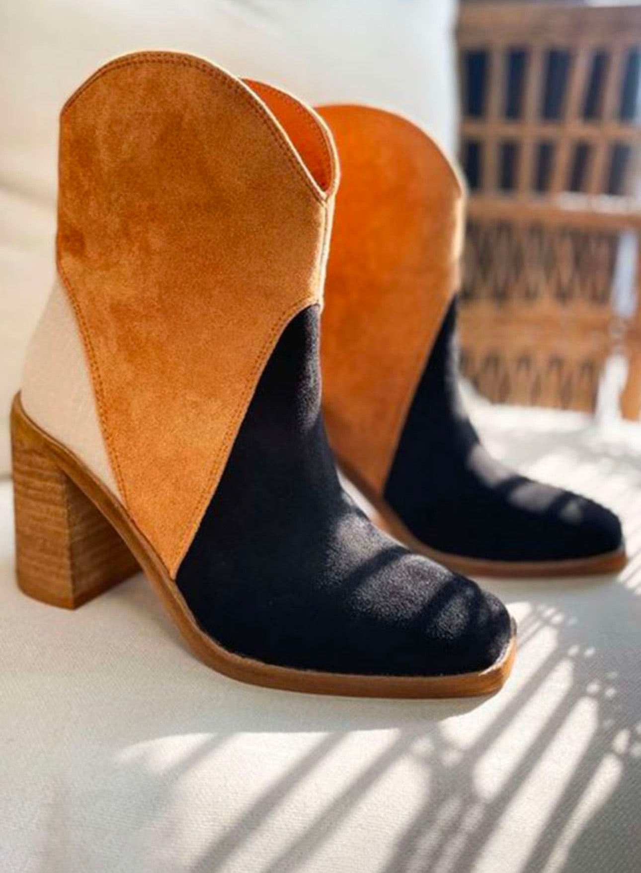 Suede color block booties