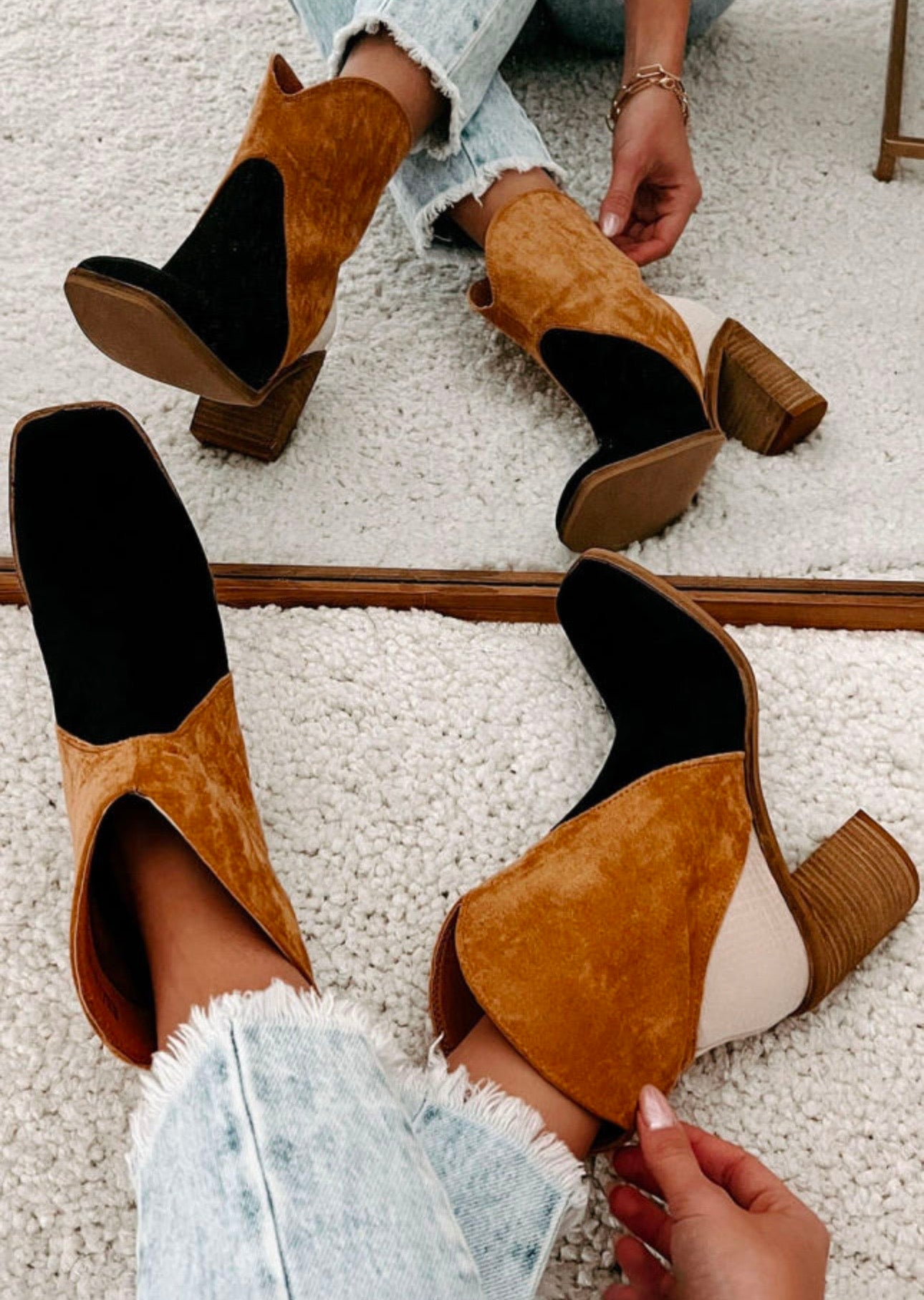 Suede color block booties