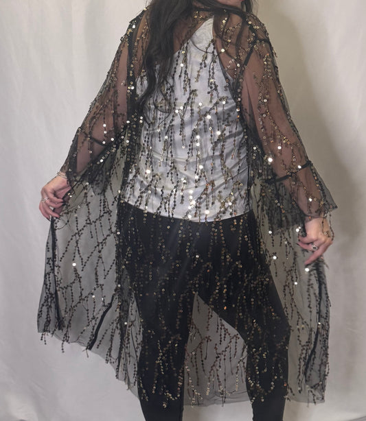 Black sequin sheer duster