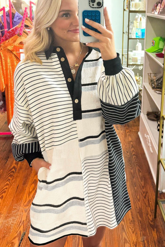 Black & Beige Striped Dress