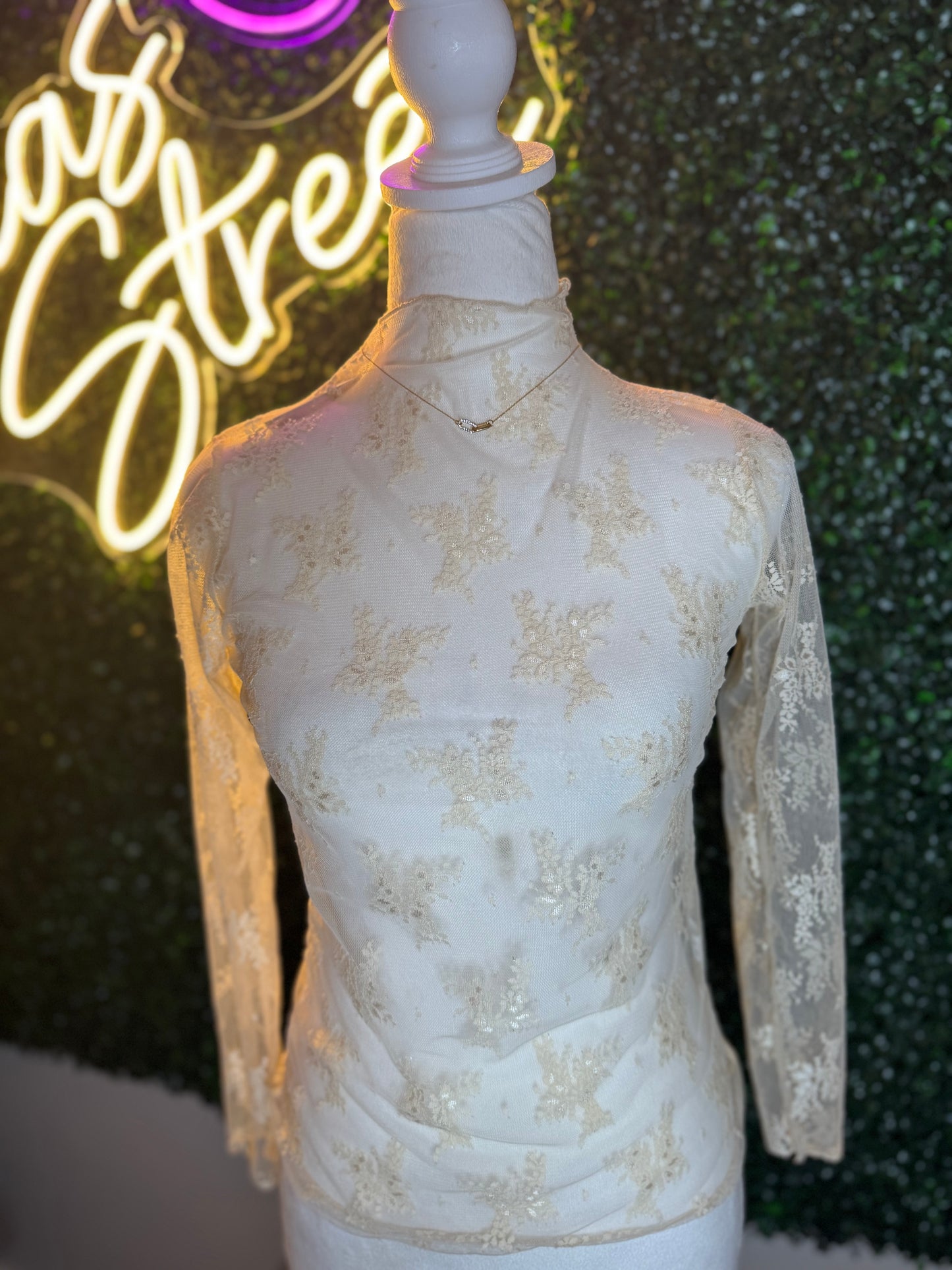 Off-White Lace Mesh Sheer Top