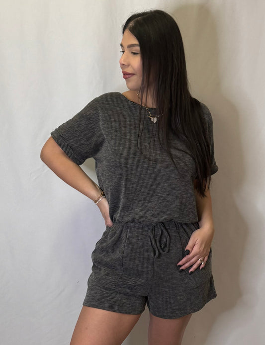 Grey Ribbed Romper