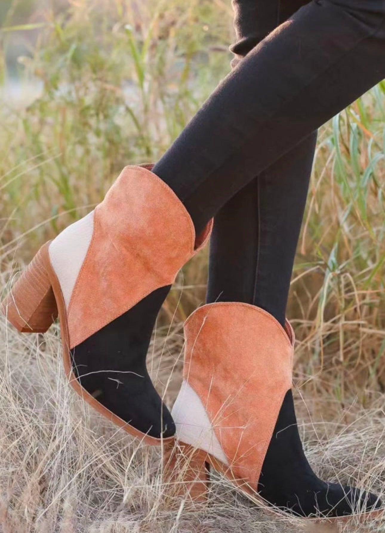 Suede color block booties