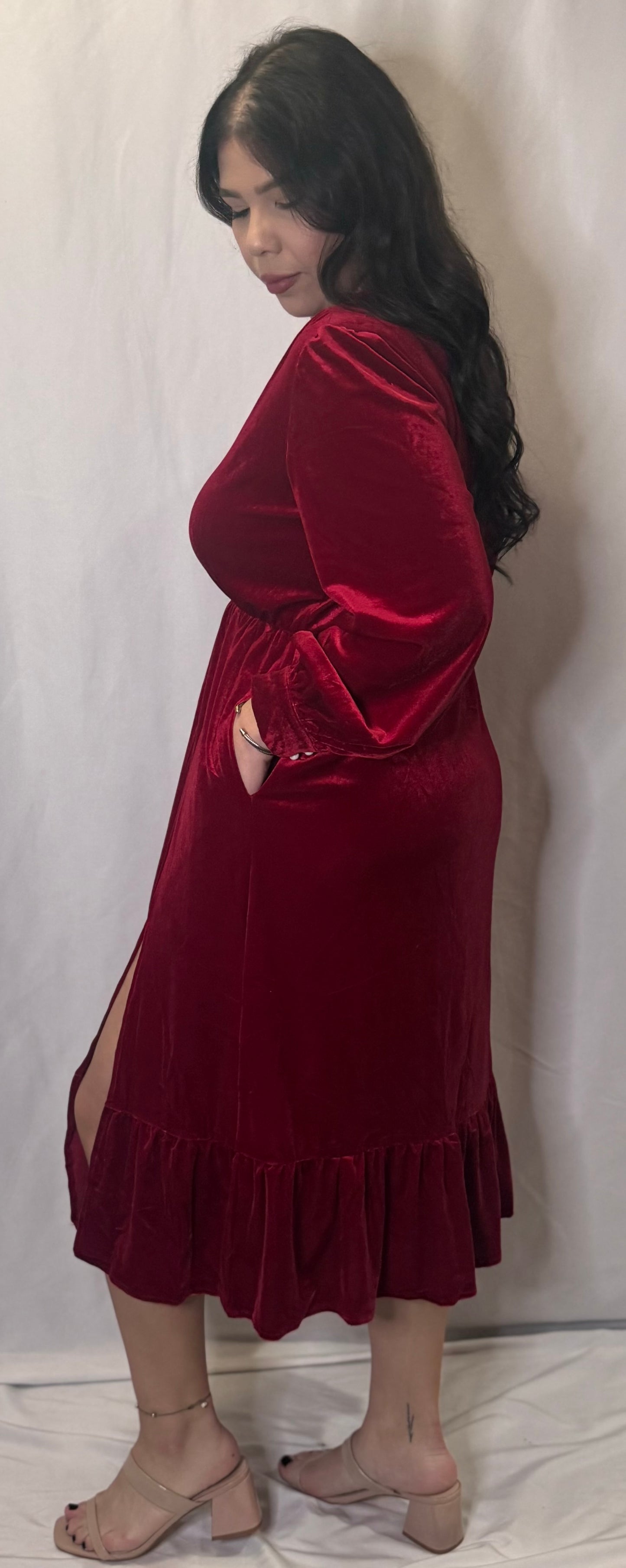 Red velvet dress