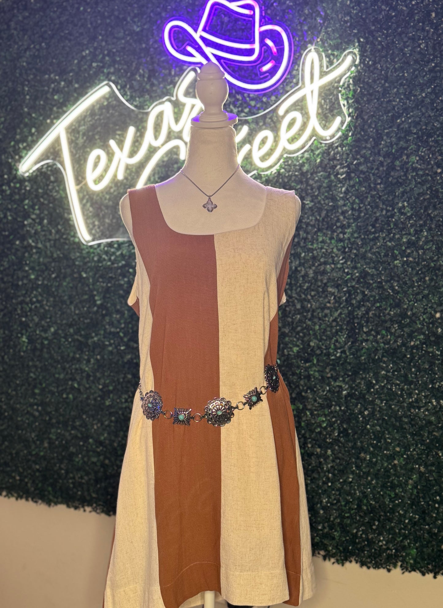 Wide Stripe Sleeveless Linen Mini Dress