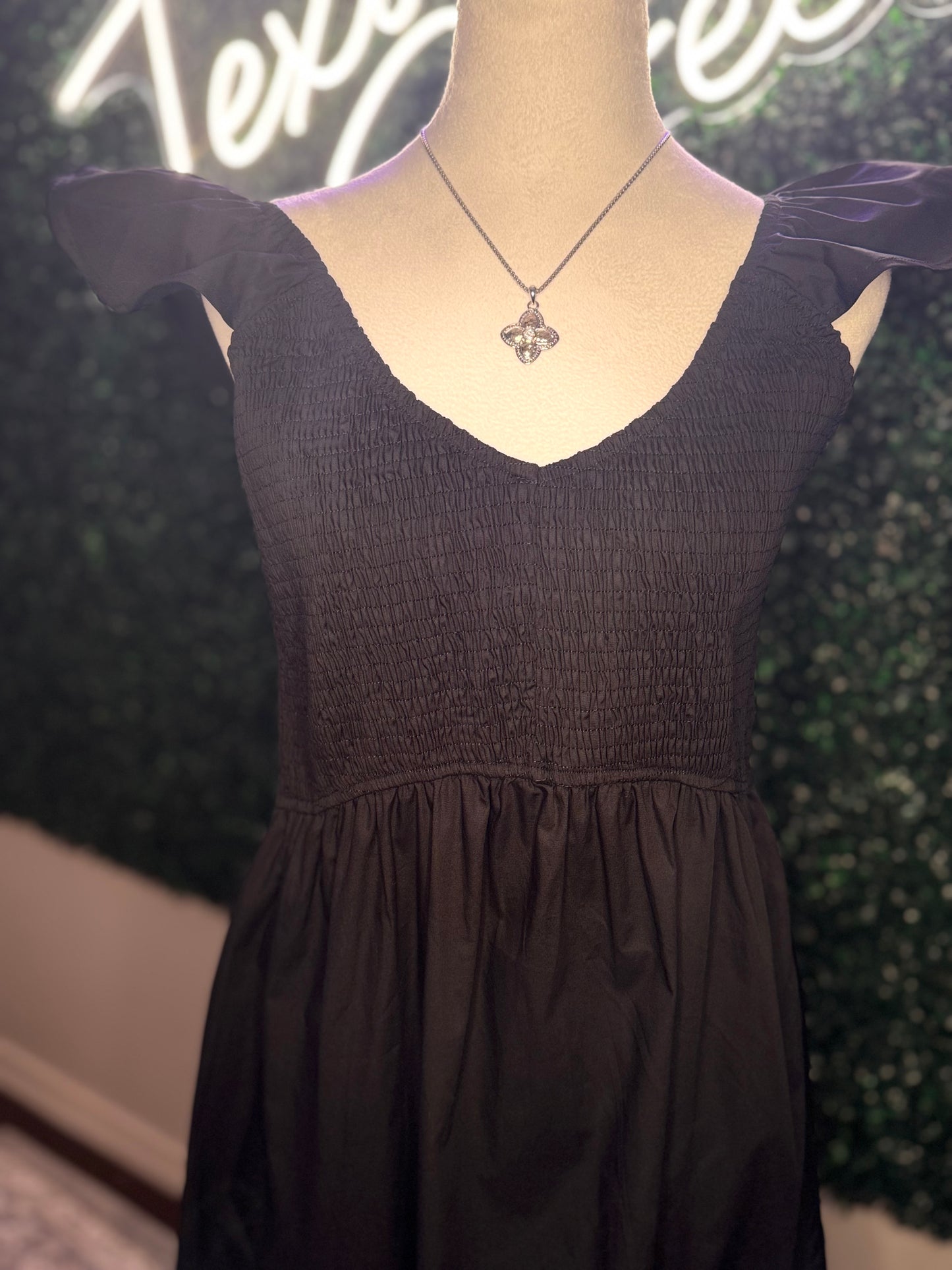 Smocked Ruffle Black Maxi Dress