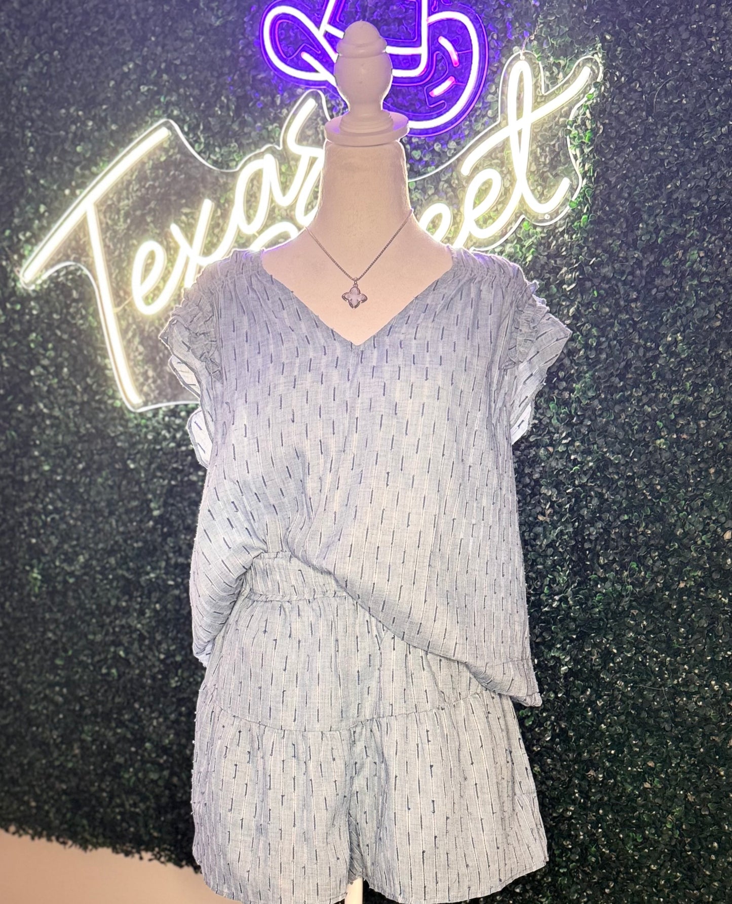 Cotton Woven Cute Top & Shorts Set DENIM