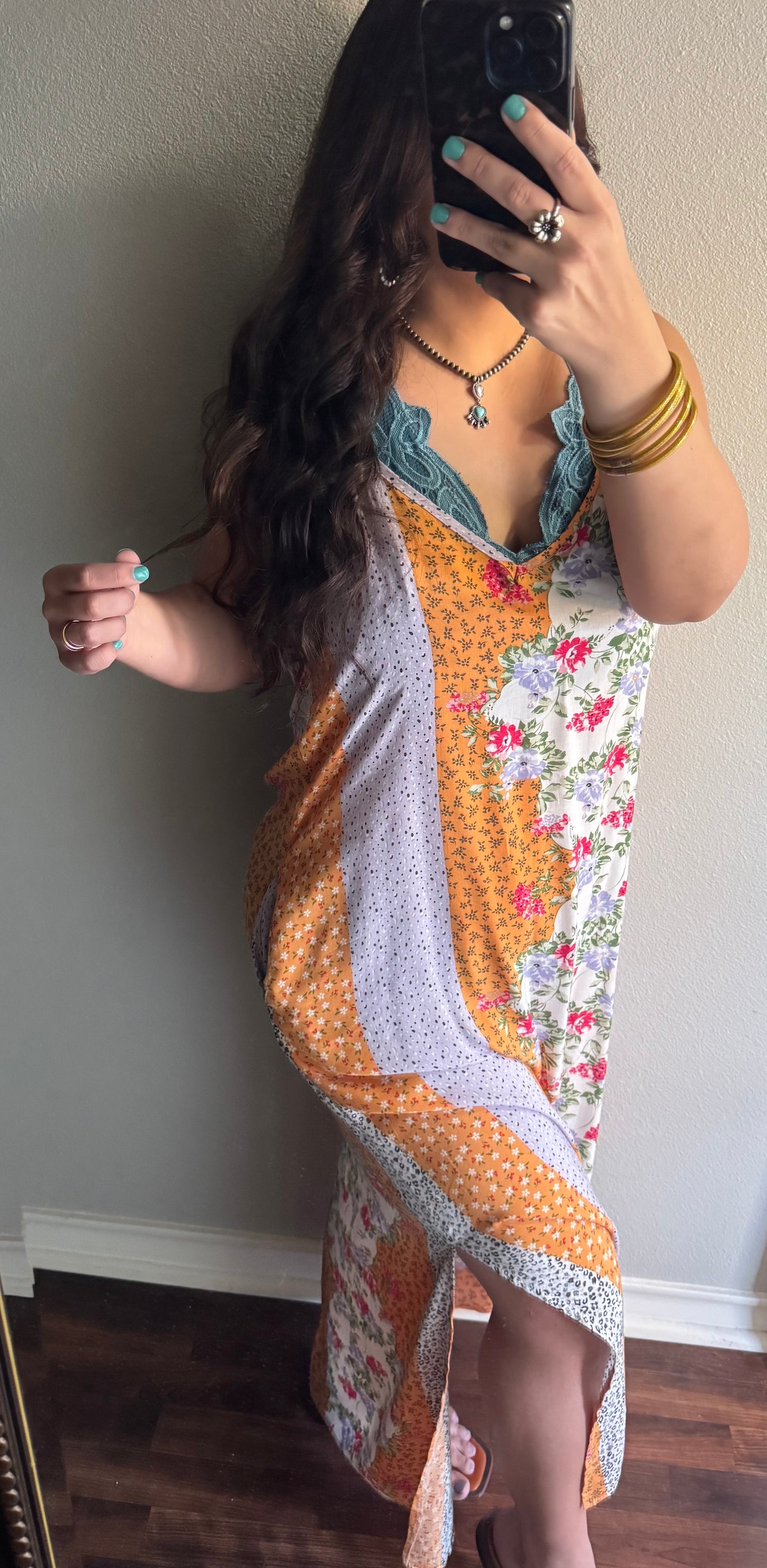 Multi Floral Print Woven Maxi Dress