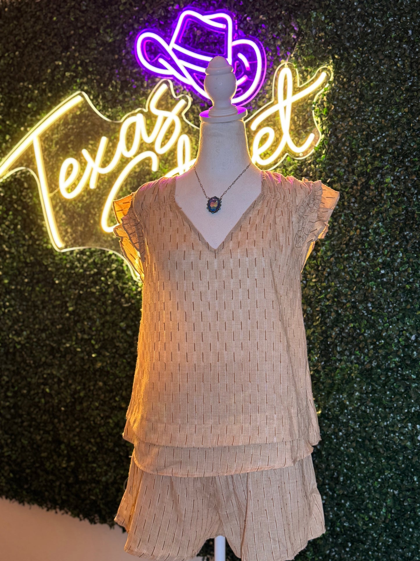 Solid Cotton Woven Cute Top & Shorts Set TAUPE