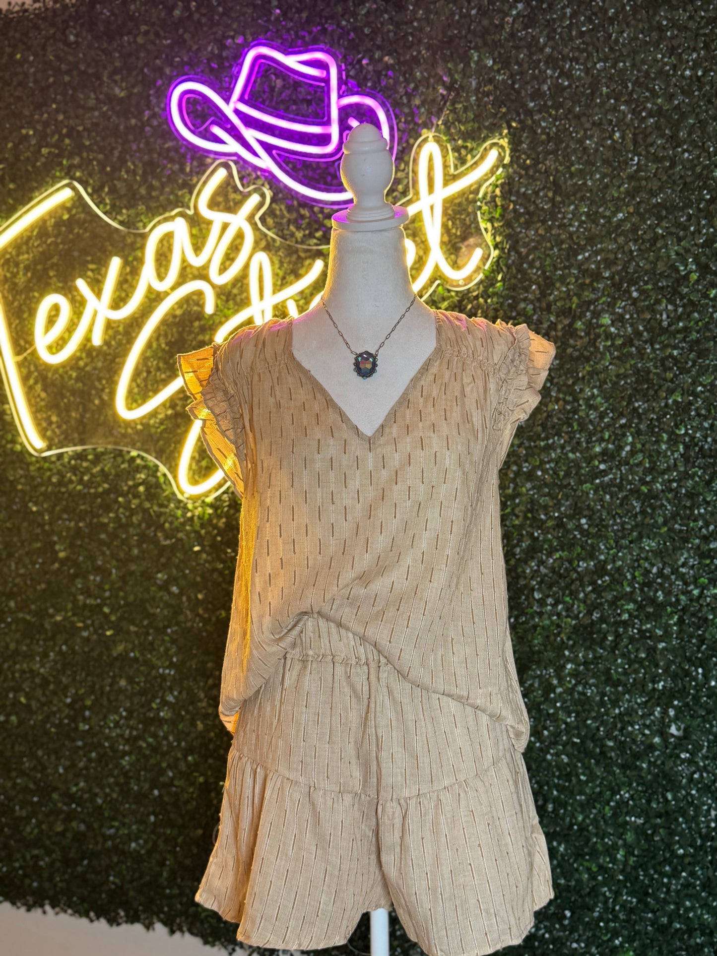 Solid Cotton Woven Cute Top & Shorts Set TAUPE