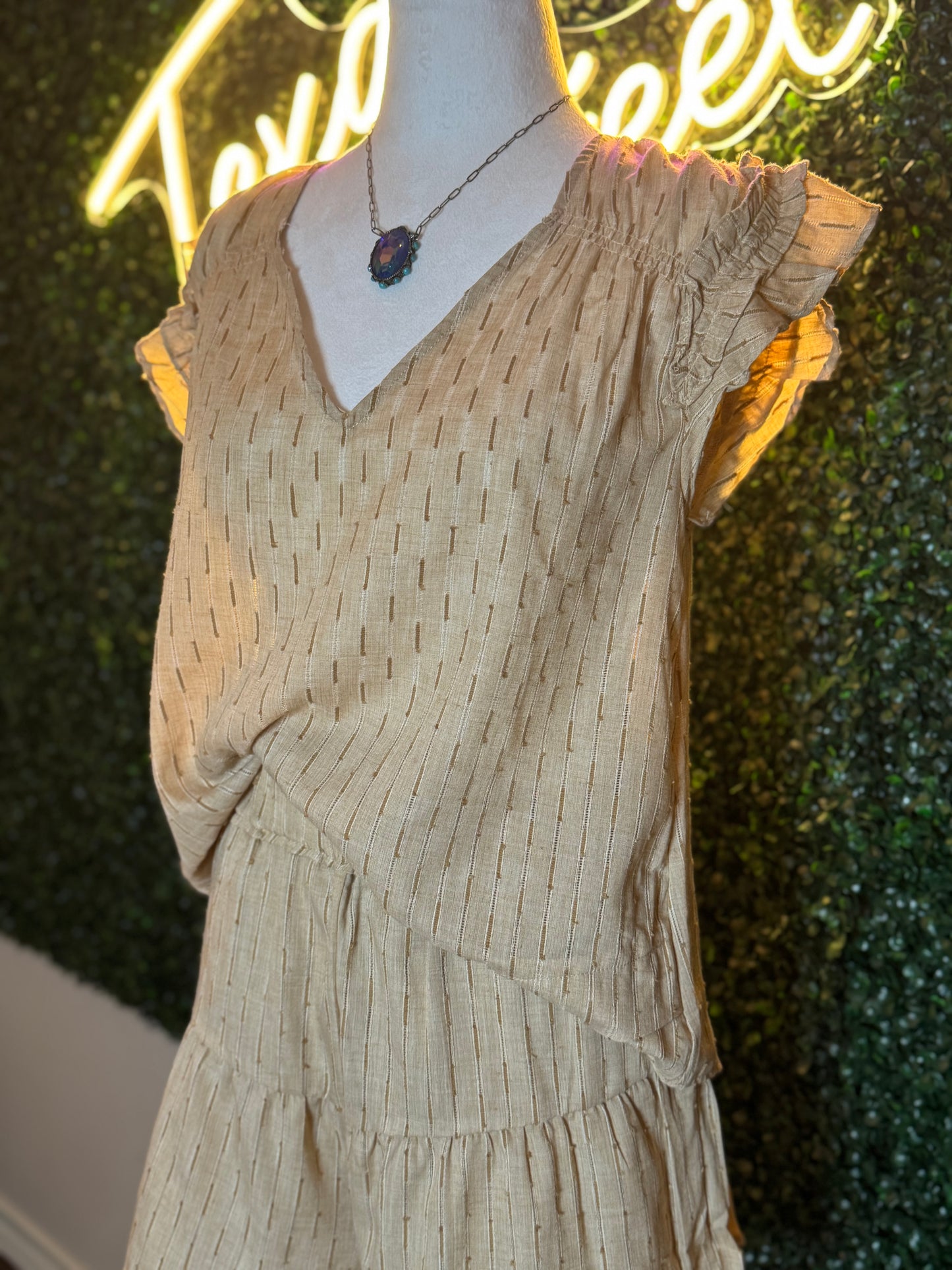 Solid Cotton Woven Cute Top & Shorts Set TAUPE