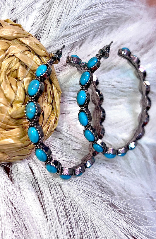 Turquoise Silver Hoops