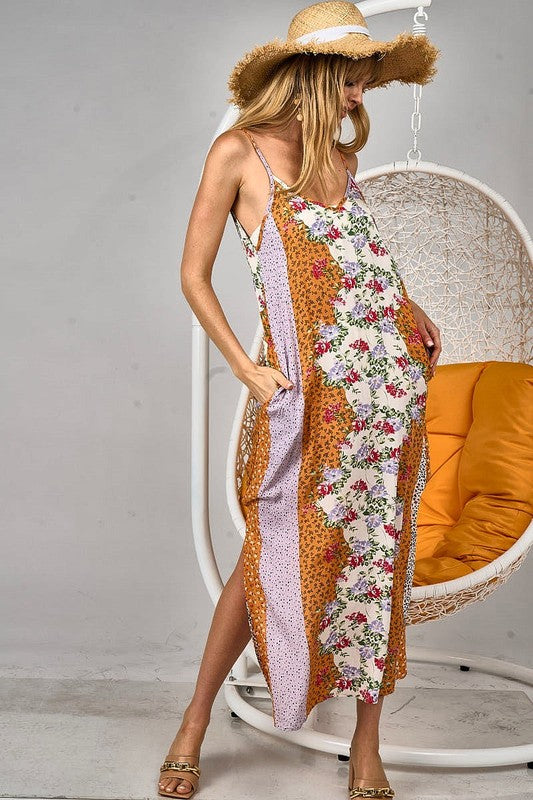 Multi Floral Print Woven Maxi Dress