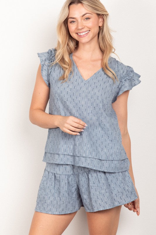 Cotton Woven Cute Top & Shorts Set DENIM