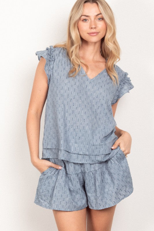 Cotton Woven Cute Top & Shorts Set DENIM
