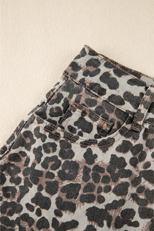 Leopard Print Denim Mini Skirt