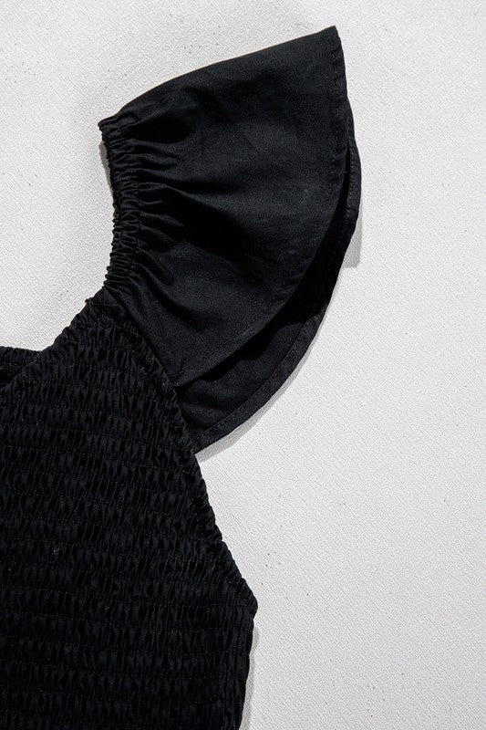 Smocked Ruffle Black Maxi Dress