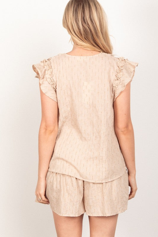 Solid Cotton Woven Cute Top & Shorts Set TAUPE