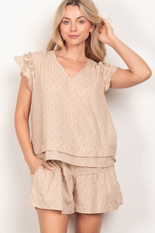 Solid Cotton Woven Cute Top & Shorts Set TAUPE
